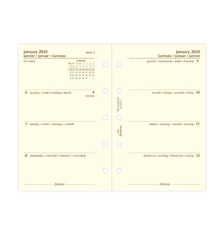 Calend. 1 Settimana su 2 Pagine Mini - Multilingua 2025 - 25-68124