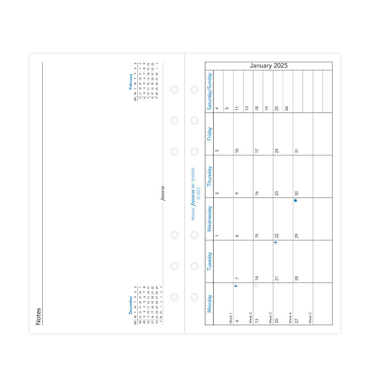 Month On One Page Diary with Notes - Personal 2025 English - 25-68405