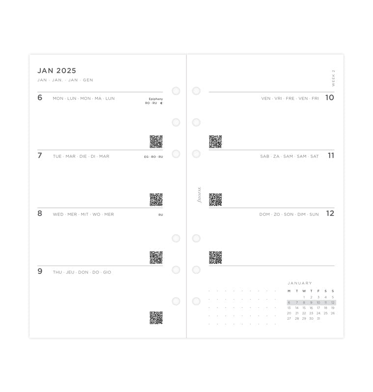 Diario Settimanale Minimal Personal - Multilingua 2025 - 25-68490