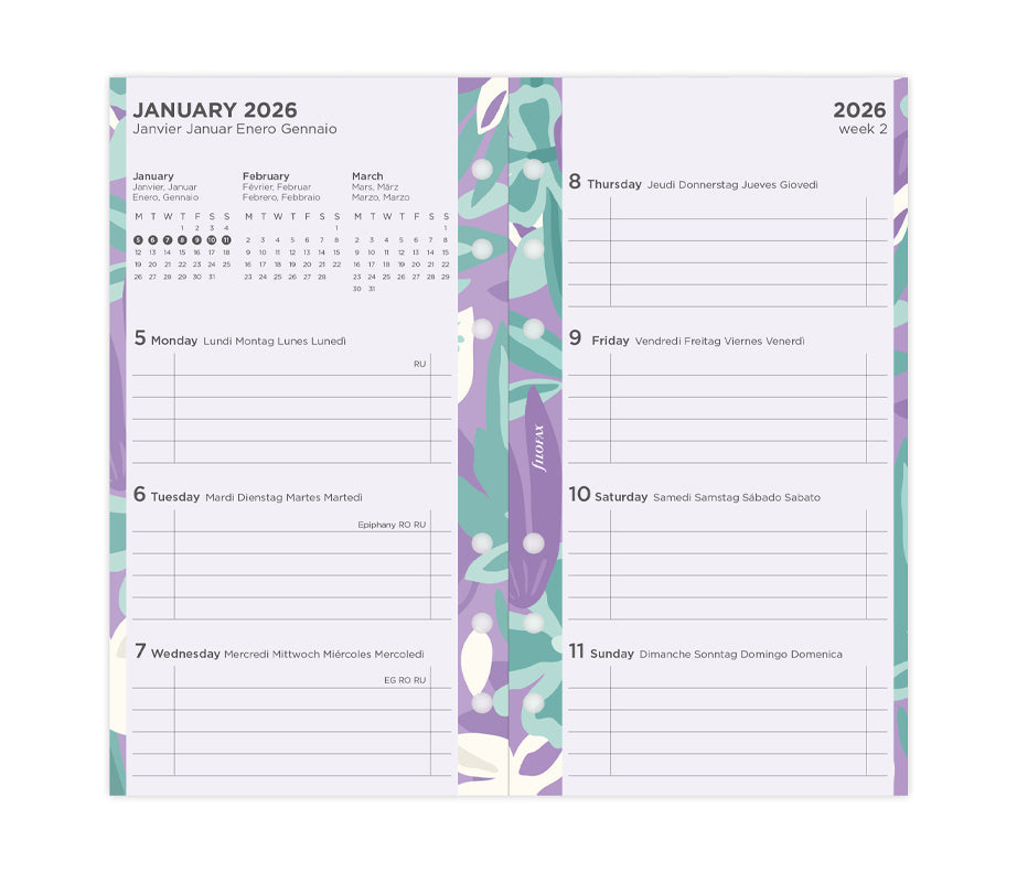 Pacchetto "Illustrated" Floreale Personal - Multilingua 2026 Filofax 26-6341
