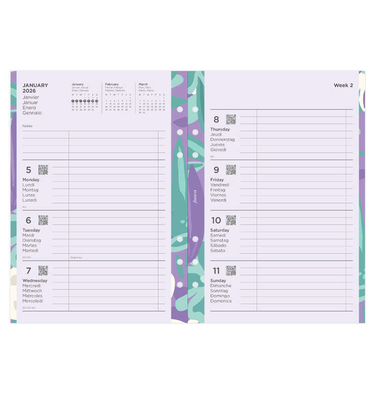 Pacchetto "Illustrated" Floreale A5- Multilingua 2026 Filofax 26-6351