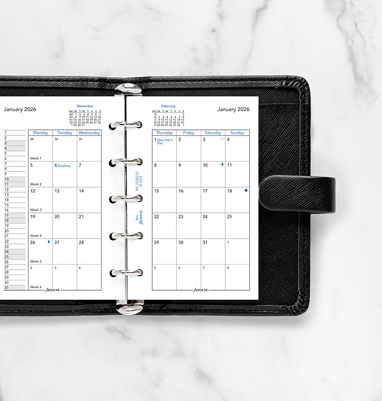 Planner mensile su due pagine Mini - Inglese 2026 Filofax 26-68110