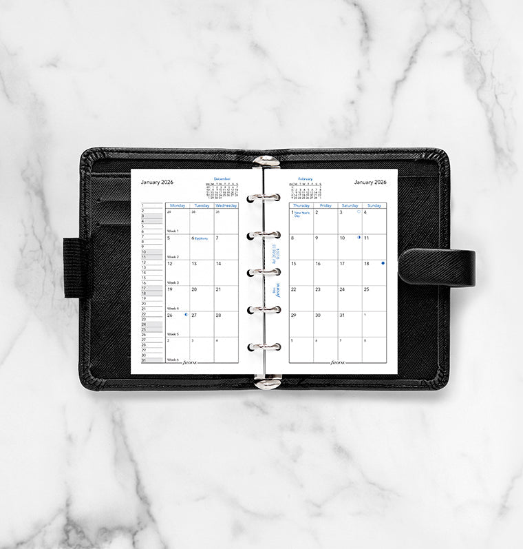 Planner mensile su due pagine Mini - Inglese 2026 Filofax 26-68110