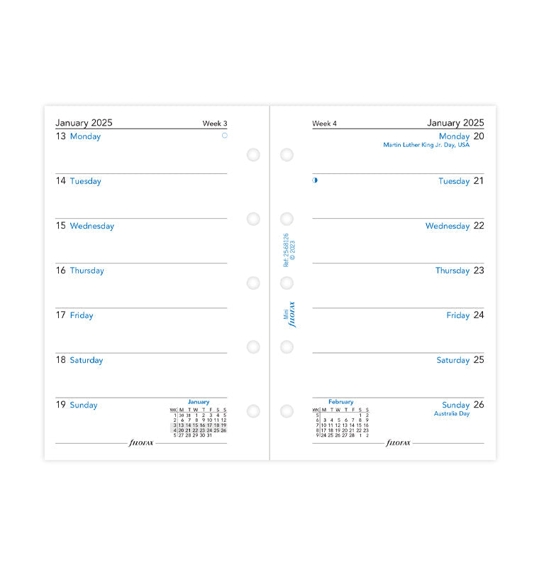 Calend. 1 Settimana per Pagina Mini - Inglese 2026 Filofax 26-68126