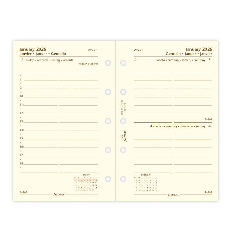 Calend. 1 Giorno per Pagina Mini - Multilingua 2026 Filofax 26-68142