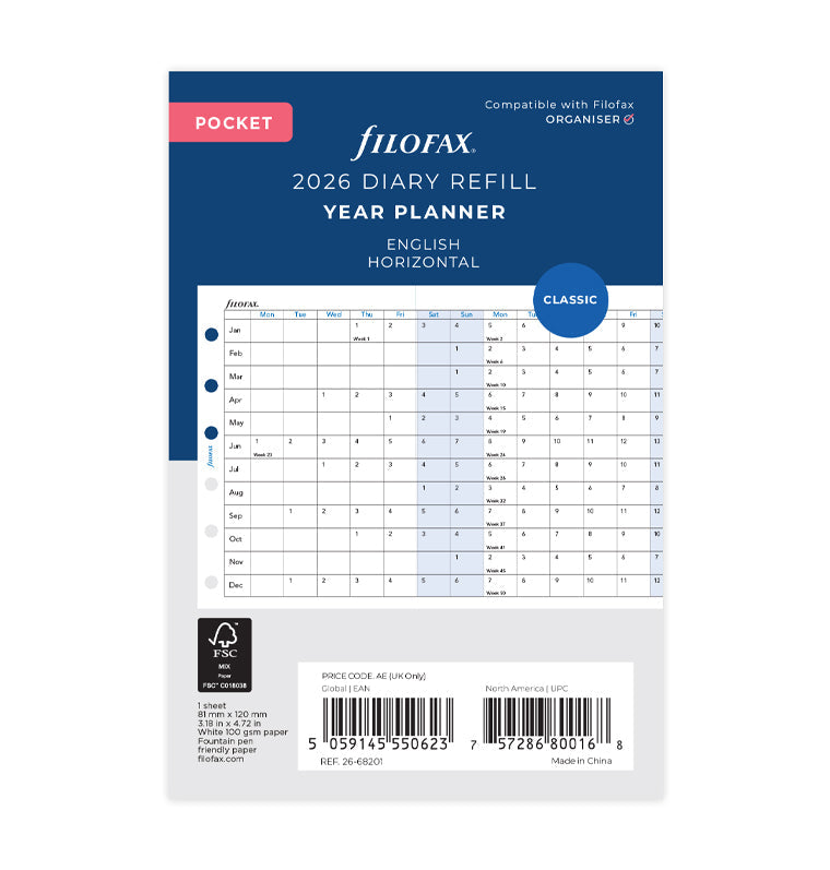 Planner annuale orizzontale Pocket - Inglese 2026 - 26-68201