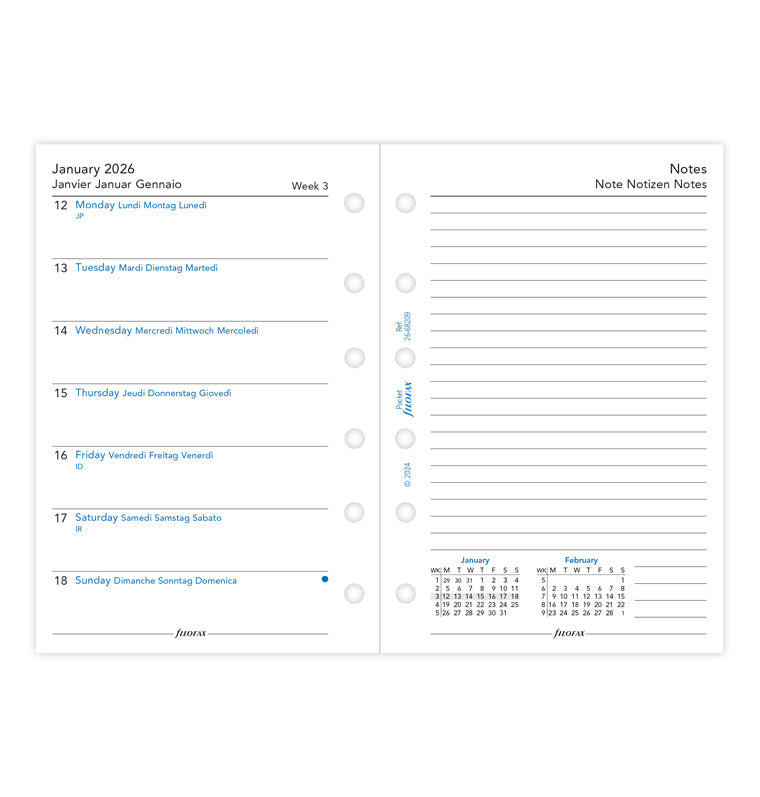 Calend. 1 Settimana per Pagina Pocket - Multilingua 2026 Filofax 26-68209
