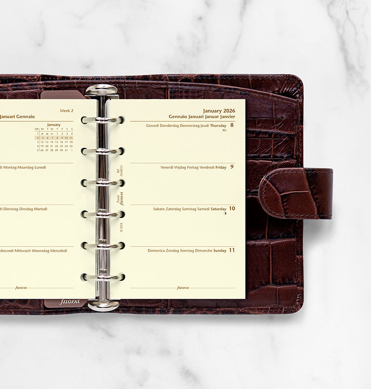 Calend. 1 Settimana su 2 Pagine Pocket Crema - Multilingua 2026 Filofax 26-68213
