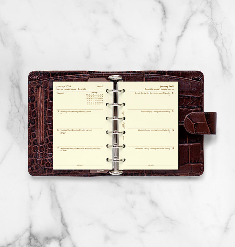 Calend. 1 Settimana su 2 Pagine Pocket Crema - Multilingua 2026 Filofax 26-68213