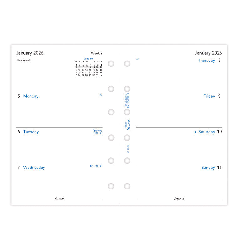 Diario settimanale su due pagine - Pocket 2026 Inglese - Carta riciclata Filofax 26-68221R