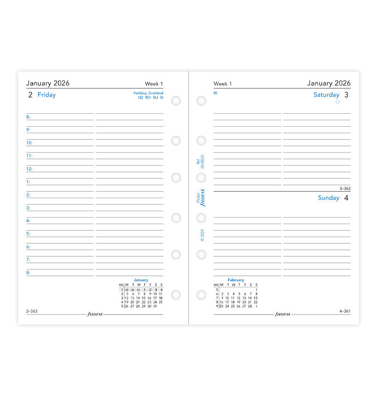 Calend. 1 Giorno per Pagina Pocket - Inglese 2026 Filofax 26-68241