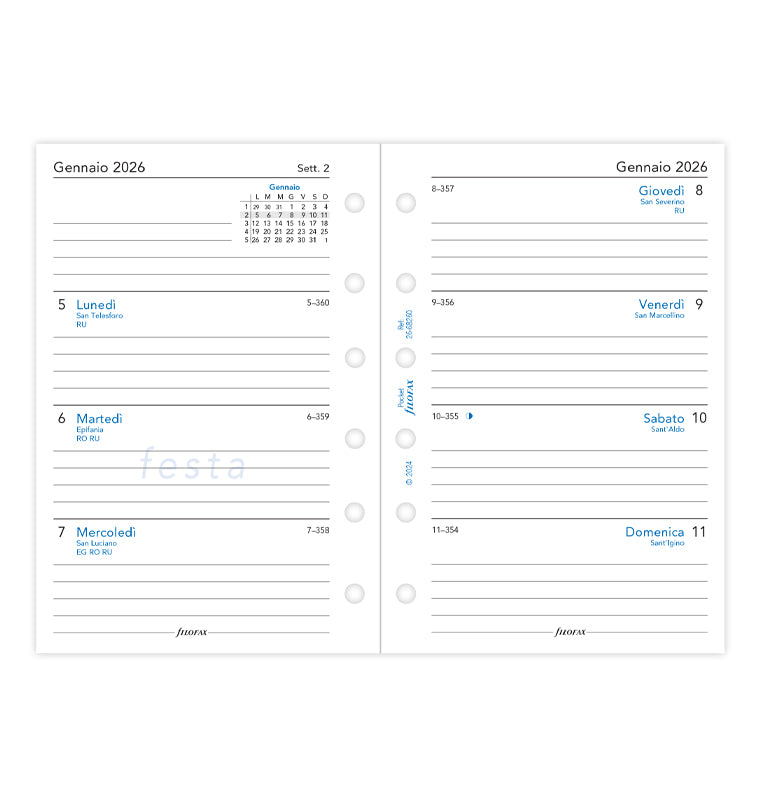 Calend. 1 Settimana su 2 Pagine Pocket - Italiano 2026 Filofax 26-68260
