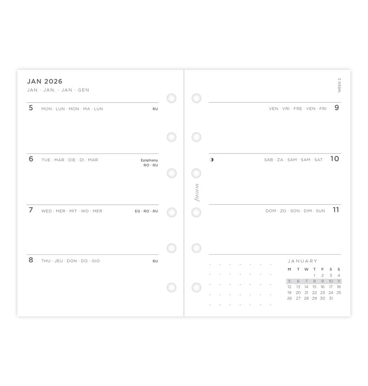 Diario Settimanale Minimal Pocket - Multilingua 2026 Filofax 26-68290