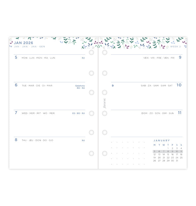 Diario Settimanale Garden Pocket - Multilingua 2026 Filofax 26-68292
