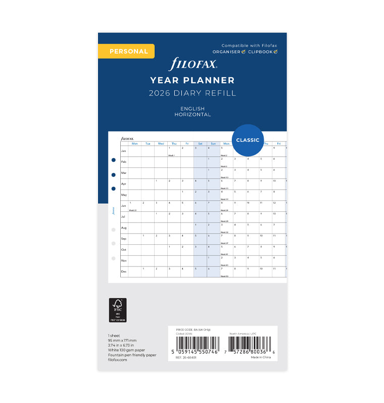 Planner annuale orizzontale Personal - Inglese 2026 - 26-68401