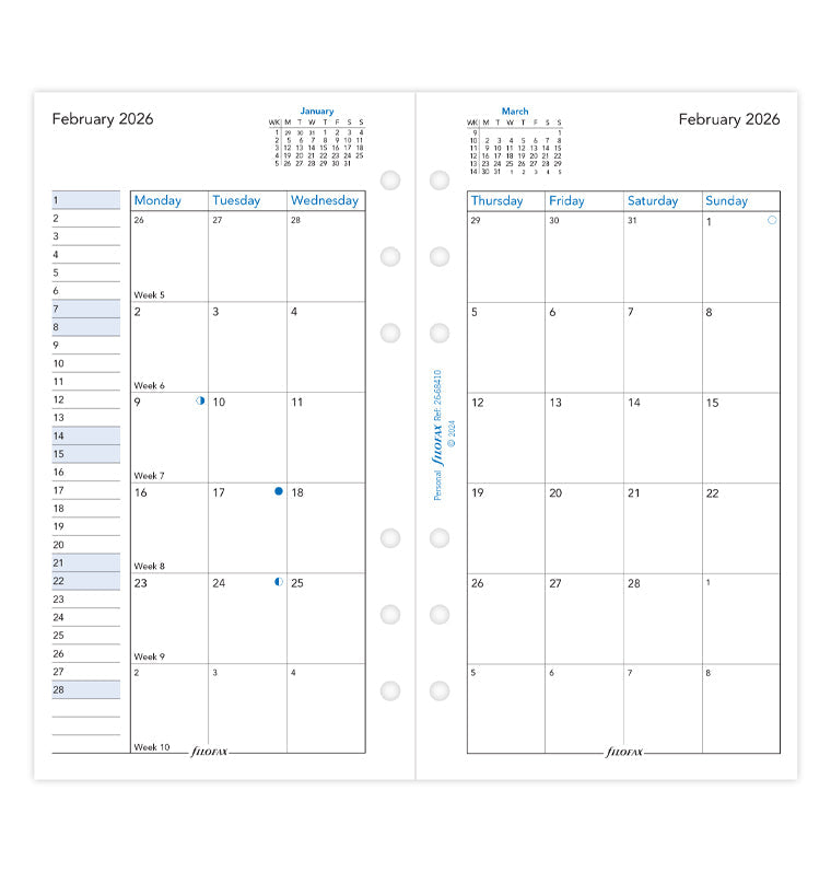 Calend. 1 Mese su 2 Pagine Personal - Inglese 2026 Filofax 26-68410