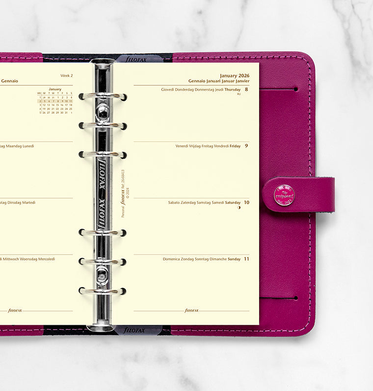 Calend. 1 Settimana su 2 Pagine Personal Crema - Multilingua 2026 Filofax 26-68413