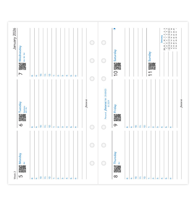 Calend. 1 Settimana su 2 Pagine orizzontale Personal - Inglese 2026 Filofax 26-68420