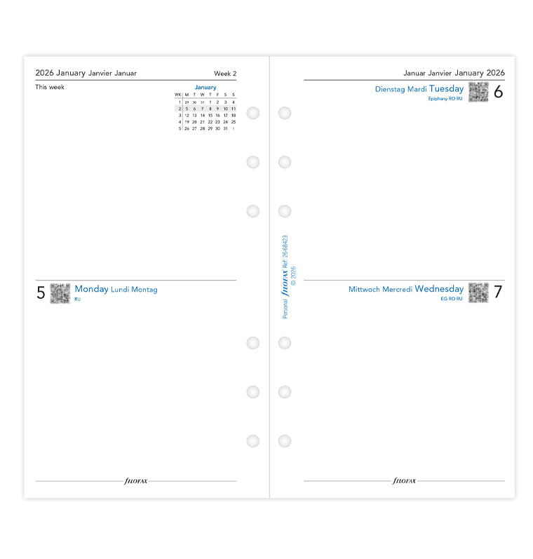 Calend. 2 Giorni per pagina Personal - Multilingua 2026 Filofax 26-68423