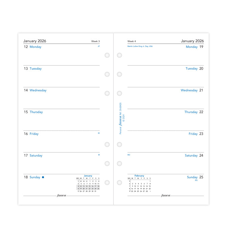 Calend. 1 Settimana per Pagina Personal - Inglese 2026 Filofax 26-68426