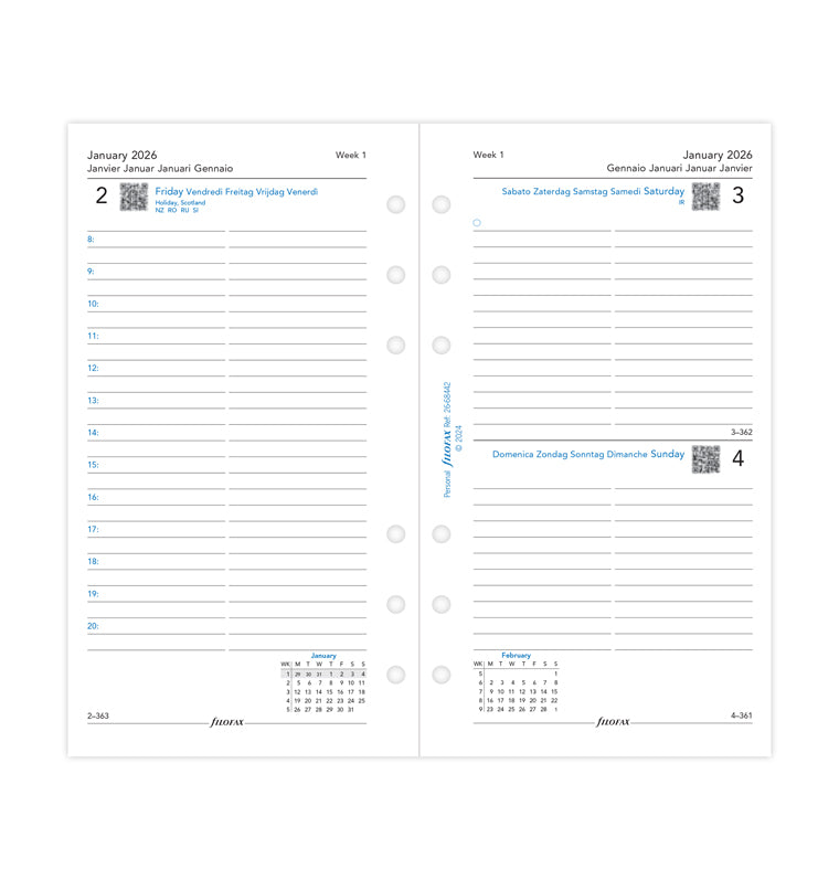 Calend. 1 Giorno per Pagina Personal - Multilingua 2026 Filofax 26-68442