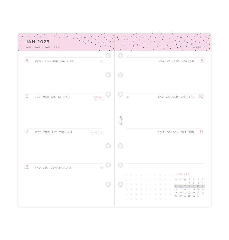 Diario Settimanale Confetti Personal - Multilingua 2026 Filofax 26-68491