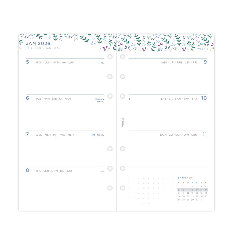 Diario Settimanale Garden Personal - Multilingua 2026 Filofax 26-68492