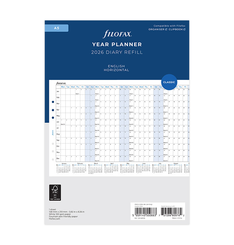 Planner annuale orizzontale A5 - Inglese 2026 - 26-68506