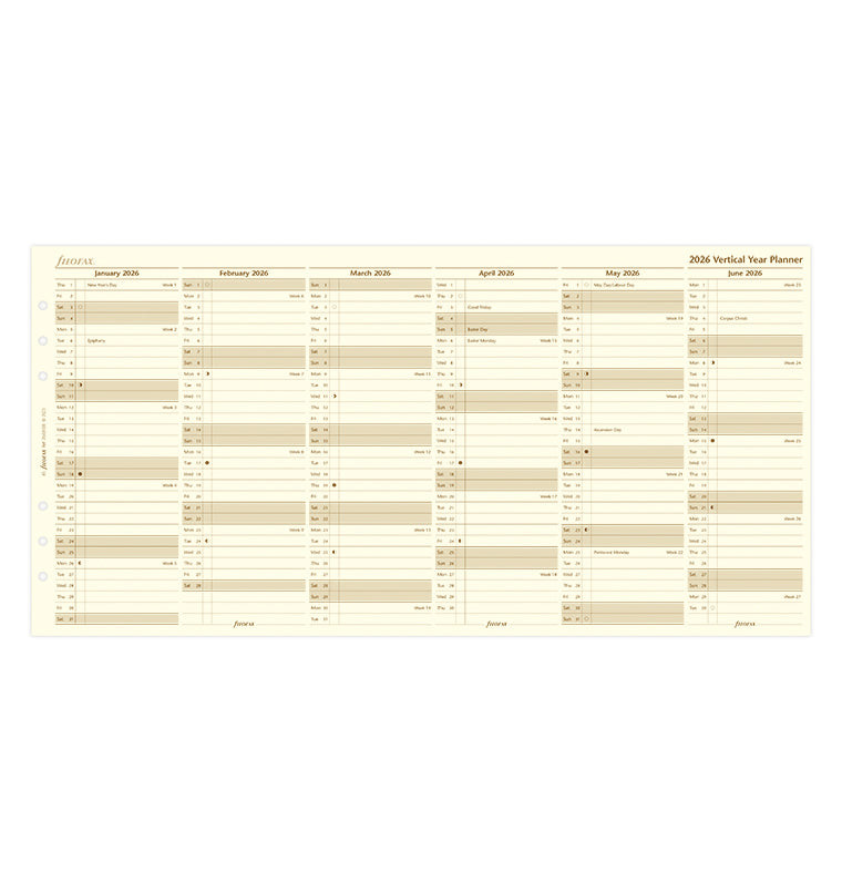 Planner annuale verticale Crema A5 - Inglese 2026 - 26-68508