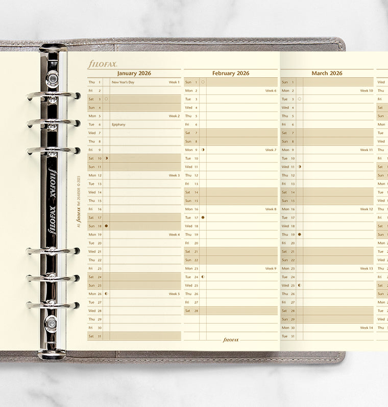 Planner annuale verticale Crema A5 - Inglese 2026 - 26-68508