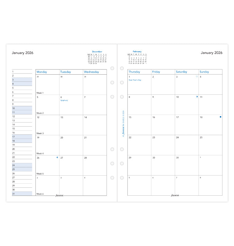 Planner mensile su 2 Pagine A5 - Inglese 2026 Filofax 26-68510