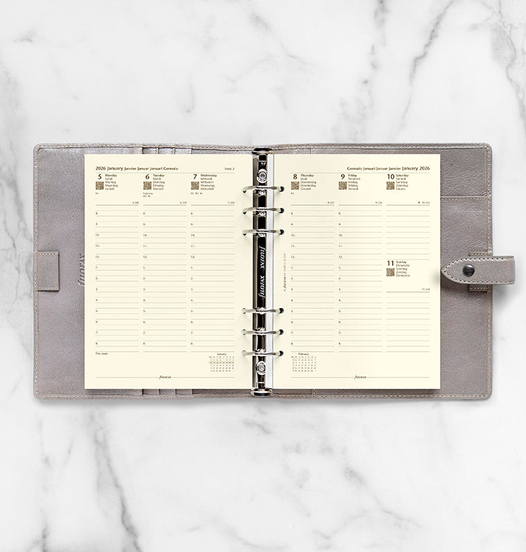 Calend. 1 Settimana su 2 Pagine + appuntamenti A5 Crema - Multilingua 2026 Filofax 26-68513