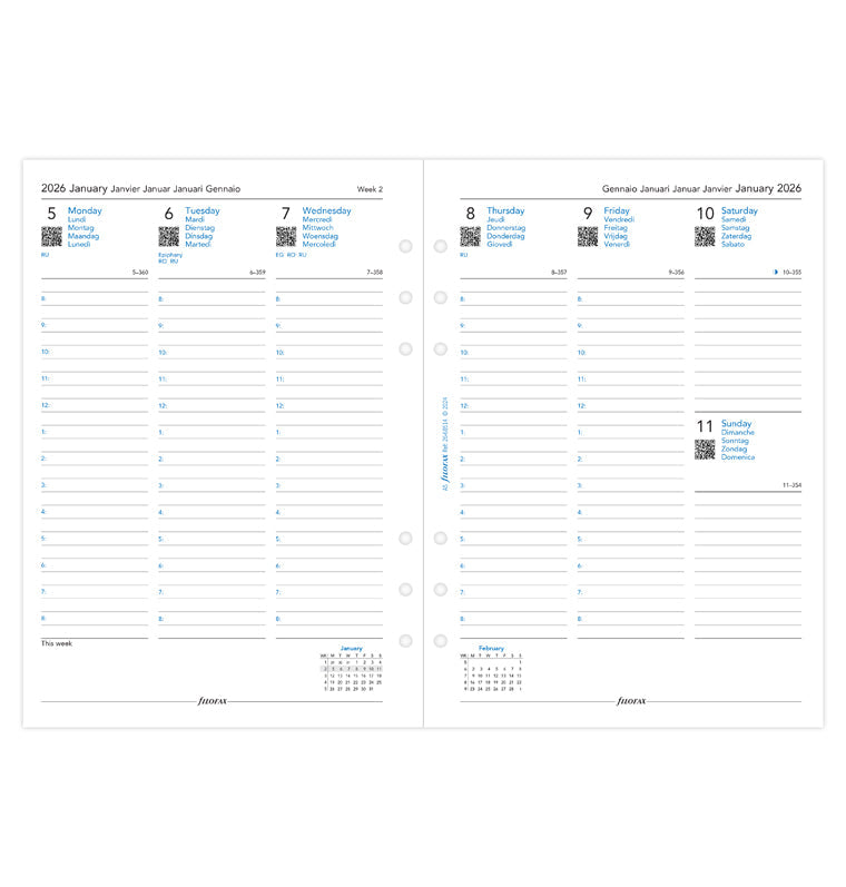 Calend. 1 Settimana su 2 Pagine A5 Multilingua 2026 Filofax 26-68514