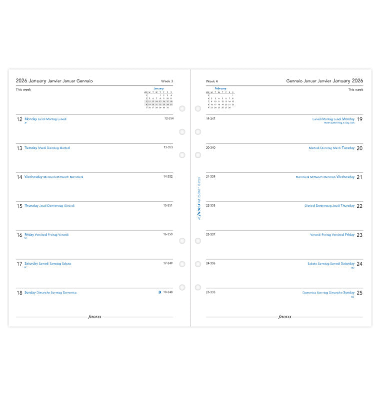 Calend. 1 Settimana per pagina A5 - Multilingua 2026 Filofax 26-68517