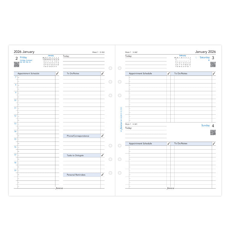 Calend. 1 Giorno per Pagina con Appuntamenti A5- Inglese 2026 Filofax 26-68519