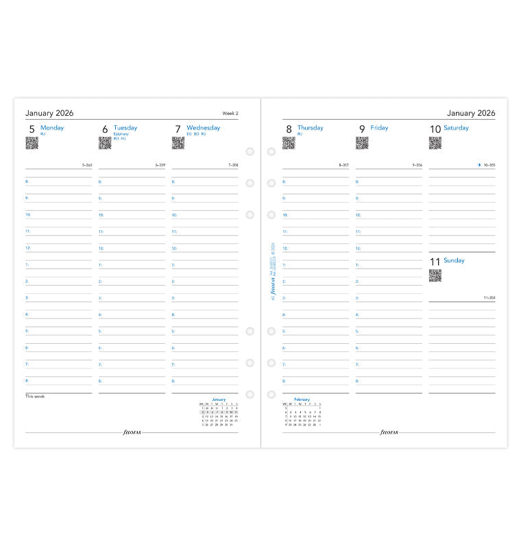 Diario settimanale su due pagine con appuntamenti - A5 2026 Inglese - Carta riciclata Filofax 26-68521R