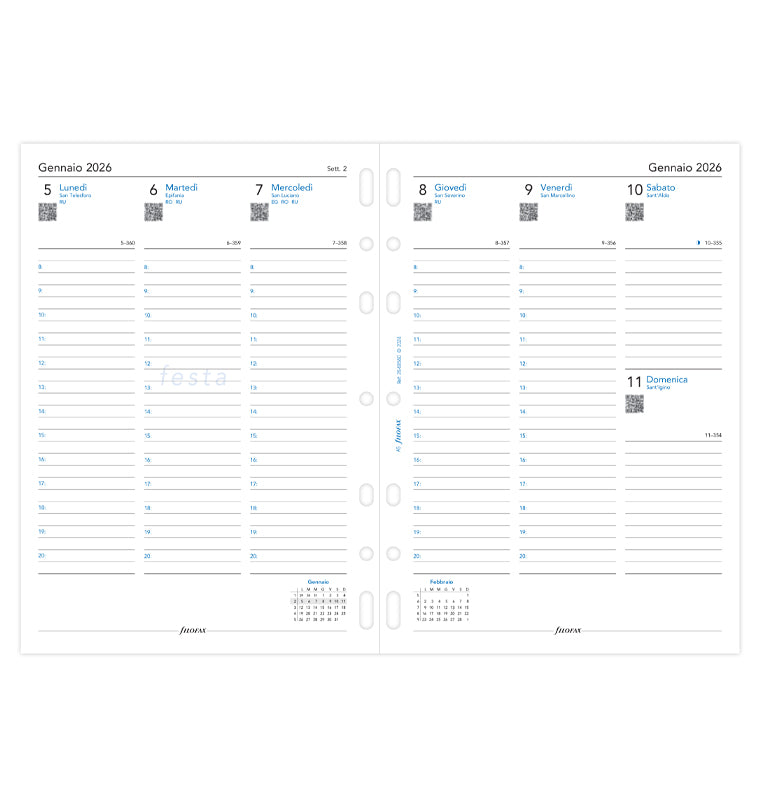Calend. 1 Settimana su 2 Pagine Verticale con appuntamenti A5 Multifit Italiano 2026  Filofax 26-68560