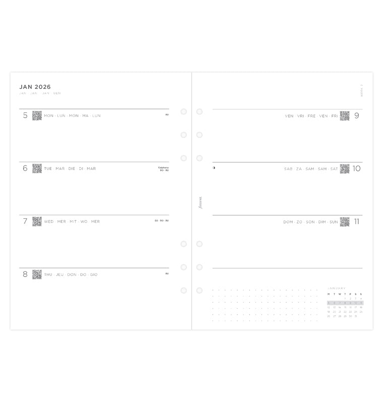 Diario Settimanale Minimal A5 - Multilingua 2026 Filofax 26-68590