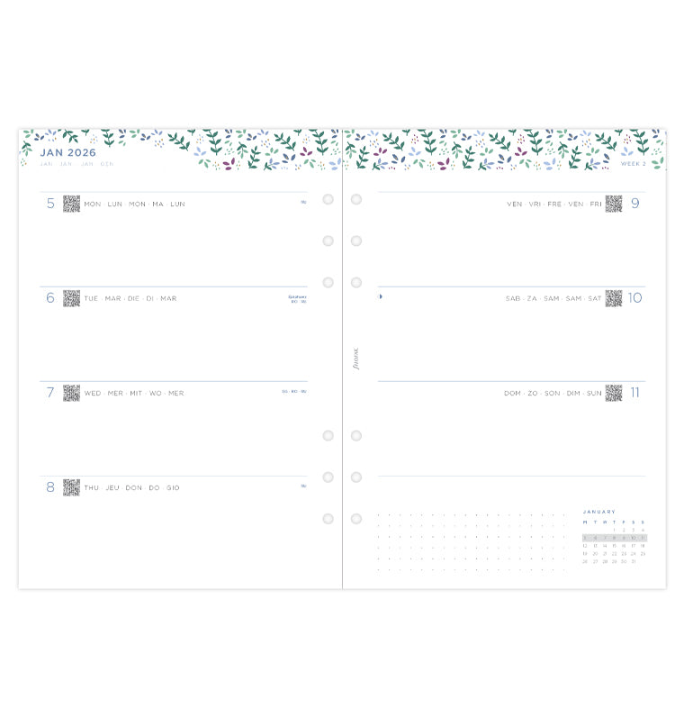Diario Settimanale Garden A5 - Multilingua 2026 Filofax 26-68592