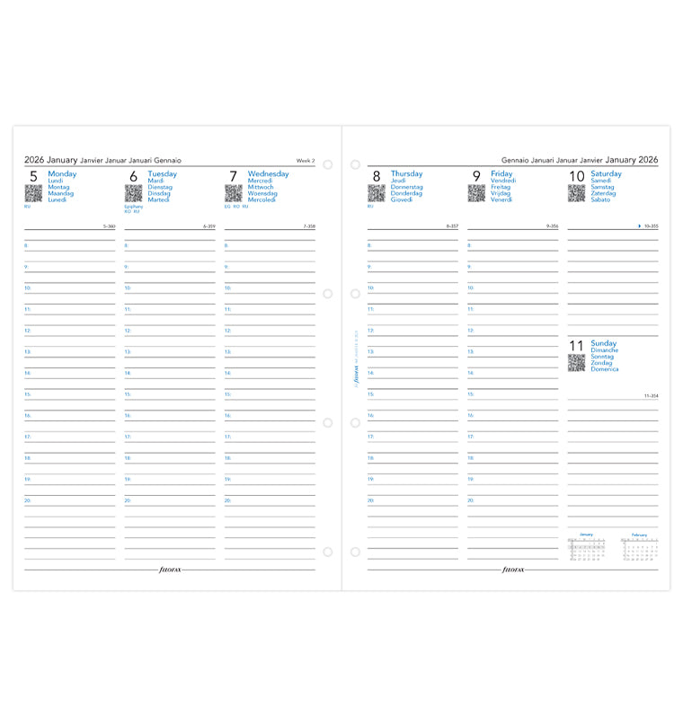 Calend. 1 Settimana su 2 Pagine con orario A4 - Multilingua 2026 Filofax 26-68714