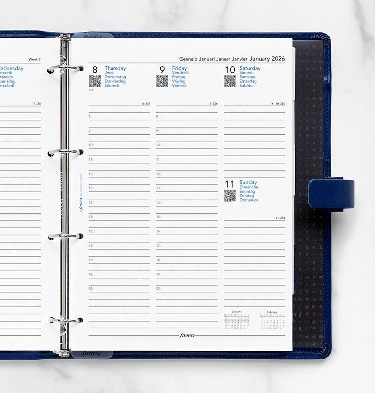 Calend. 1 Settimana su 2 Pagine con orario A4 - Multilingua 2026 Filofax 26-68714