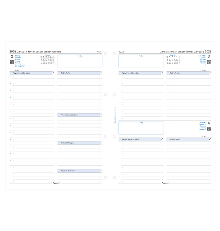 Calend. 1 Giorno per Pagina A4 - Multilingua 2026 Filofax 26-68719