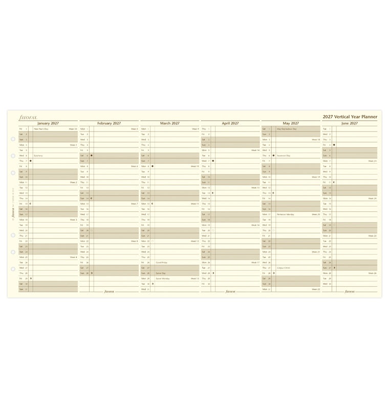 Planner annuale verticale Crema A5 - Inglese 2027 Filofax 27-68508