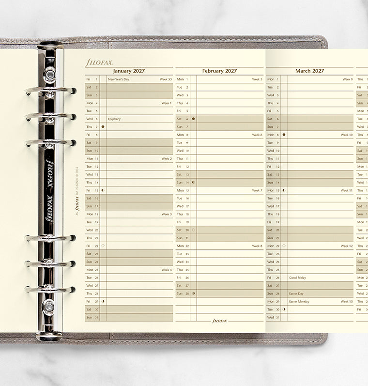 Planner annuale verticale Crema A5 - Inglese 2027 Filofax 27-68508