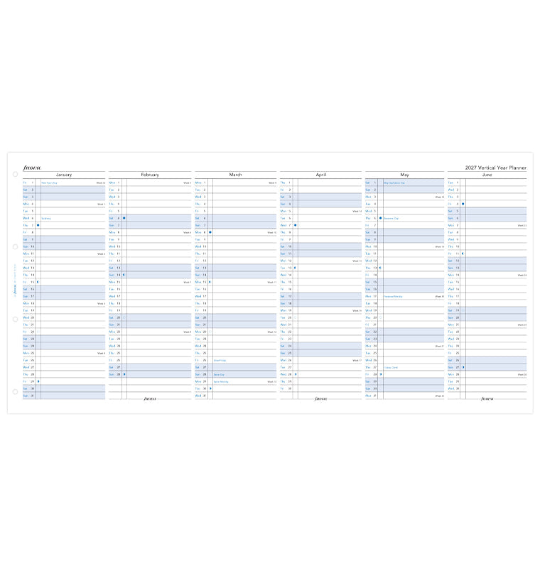 Planner annuale verticale A4 - Inglese 2027 Filofax 27-68702