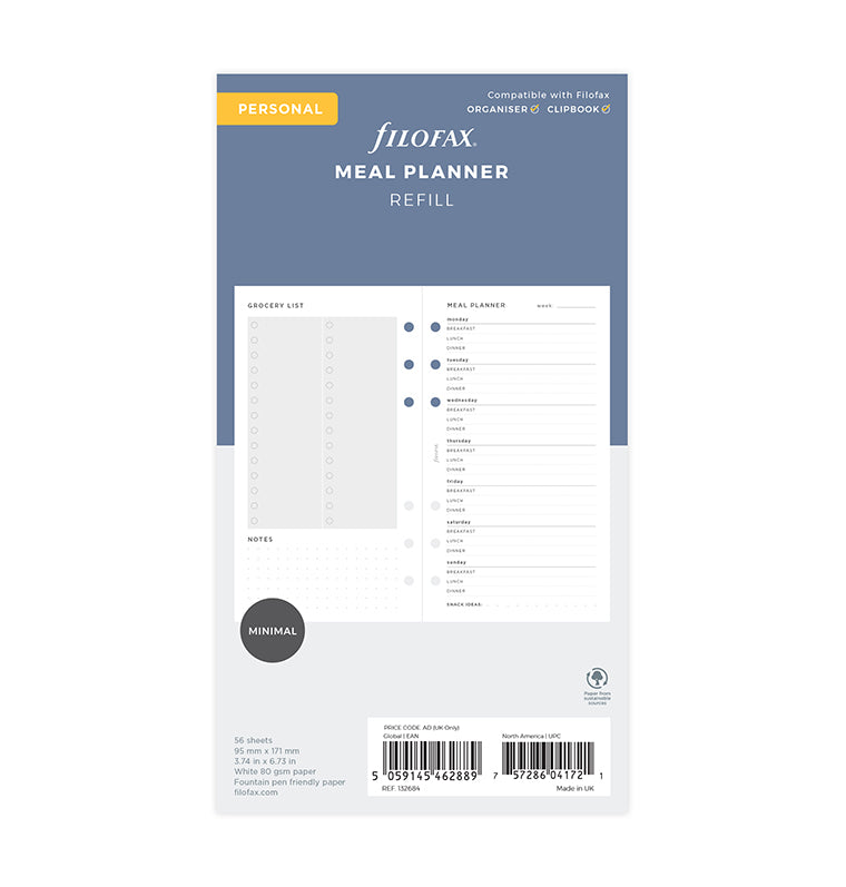 Filofax Meal Planner Refill Packaging - Personal size