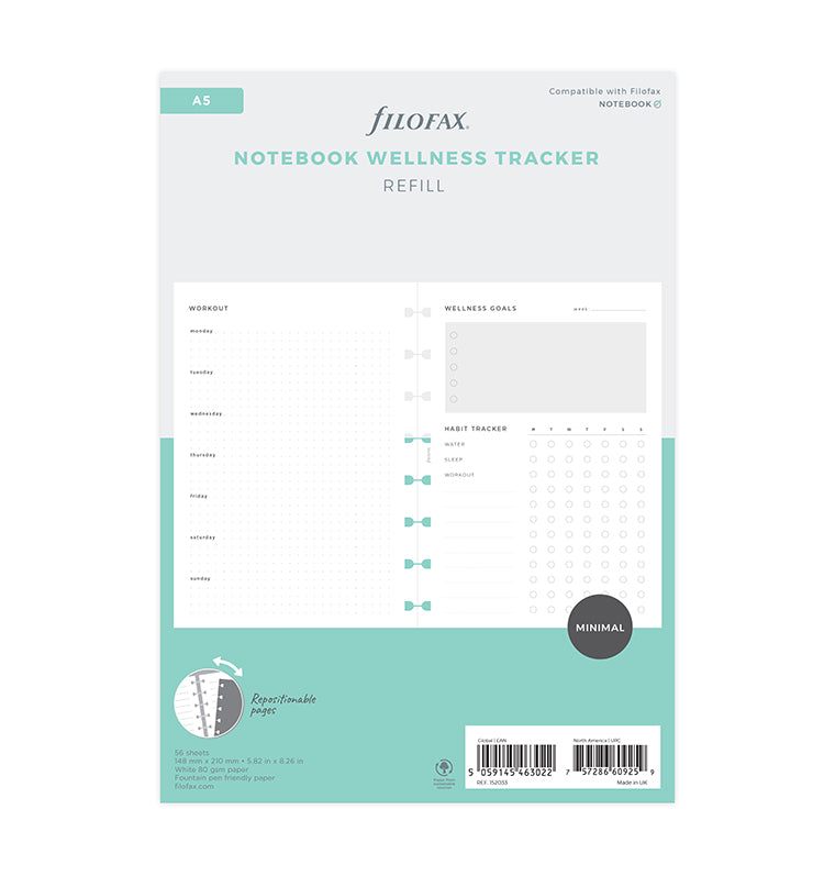 Wellness Tracker Notebook Refill Packaging - fits Filofax Refillable Notebooks