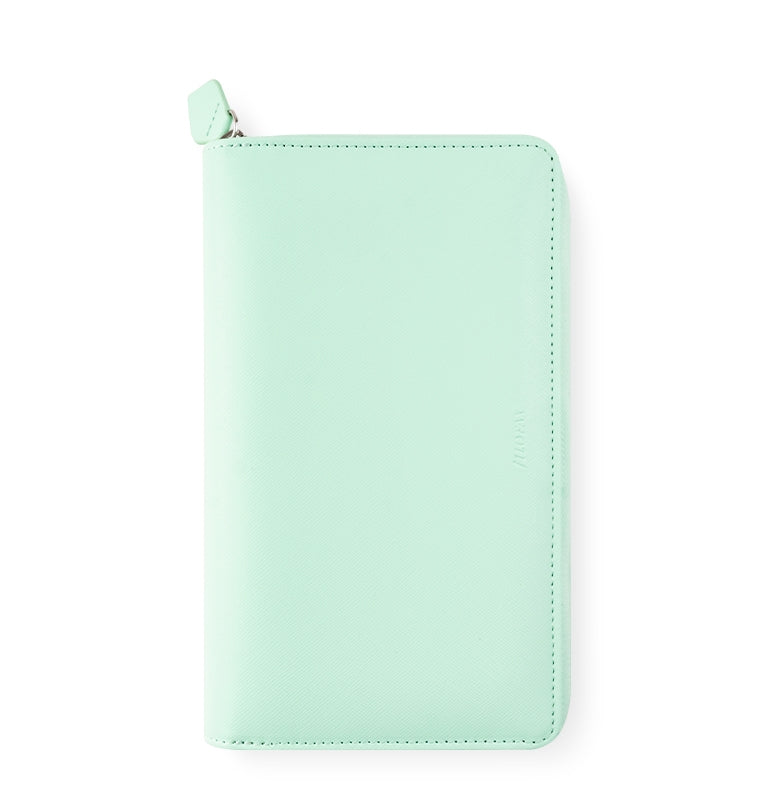 Filofax Saffiano Personal Compact Zip Organiser in Neo Mint - can be used as a wallet or purse