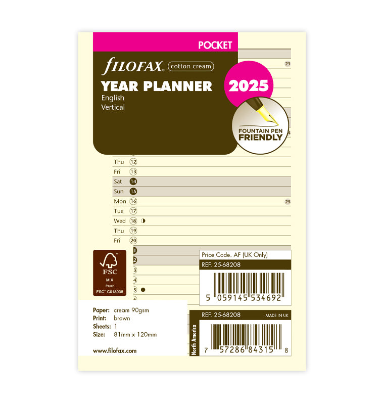 Planner annuale verticale Crema Pocket - Inglese 2025