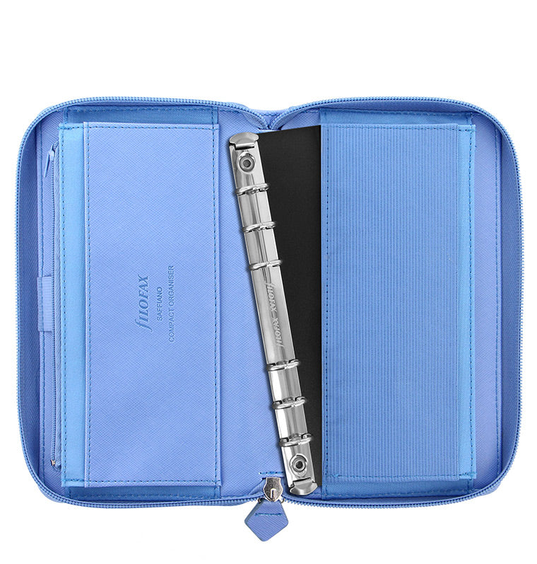 Filofax Saffiano Personal Compact Zip Organiser in Vista Blue - with removable organiser